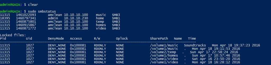 output of smbstatus